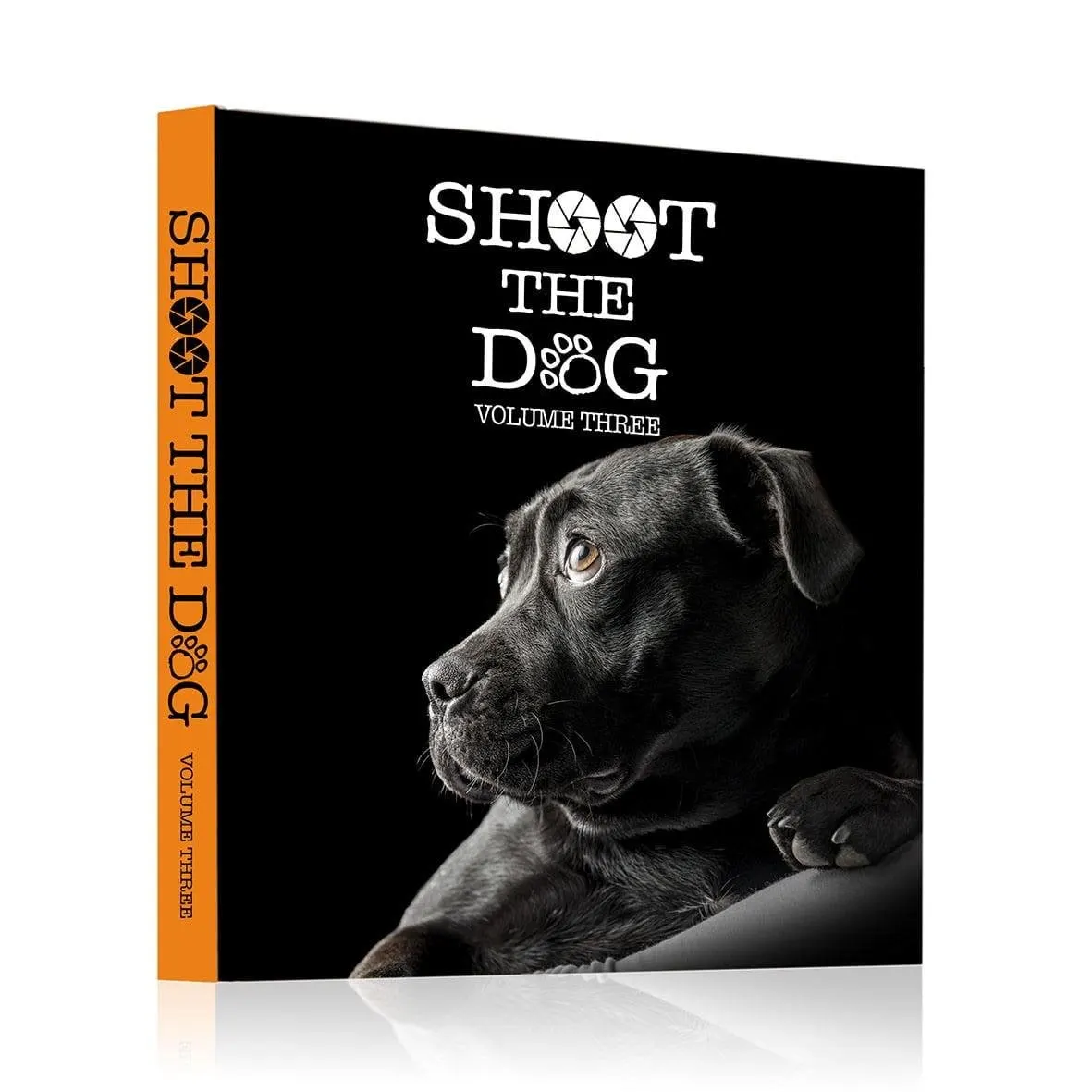 The cover of Shoot the Dog, Volume Three: a black puppy with one paw hooked over a ledge